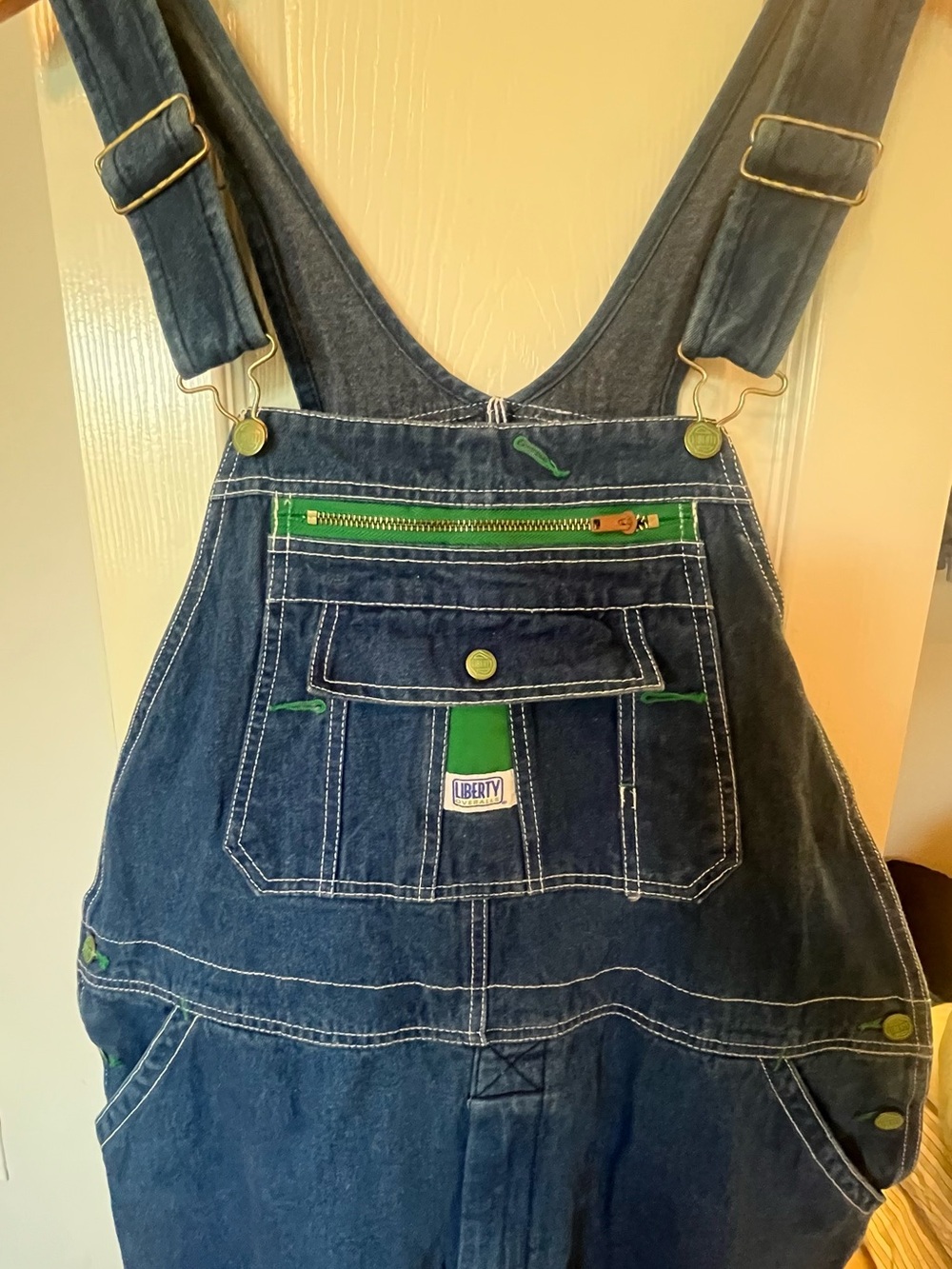 Liberty Utility Carpenter Dark Blue Cotton Denim Bib Overalls with Green Accents